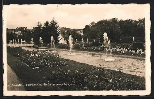 AK Liegnitz, Bergerwiese, Springbrunnen-Anlage
