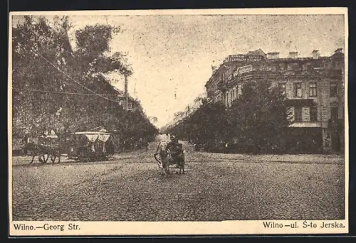 AK Wilno, Georg-Strasse mit Pferdewägen