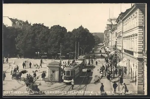 AK Helsinki, Strassenbahn auf den Esplanaden