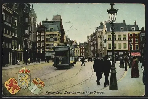 AK Rotterdam, Zeevischmarkt en Steiger, Strassenbahn