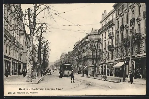 AK Genève, Boulevard Georges Favon, Strassenbahn