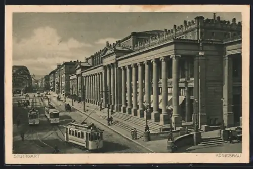 AK Stuttgart, Königsbau mit Strassenbahnen