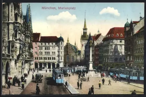 AK München, Marienplatz mit Strassenbahn