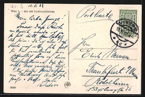 AK Wien, Kai mit Ferdinandsbrücke und Strassenbahn