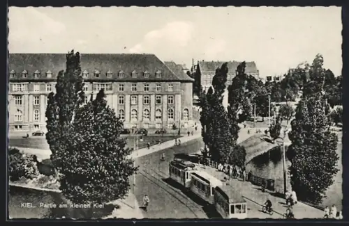 AK Kiel, Strassenpartie am kleinen Kiel mit Strassenbahn