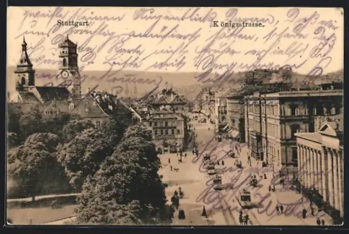 AK Stuttgart, Königsstrasse mit Strassenbahn