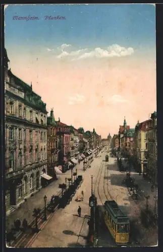 AK Mannheim, Planken mit Strassenbahn