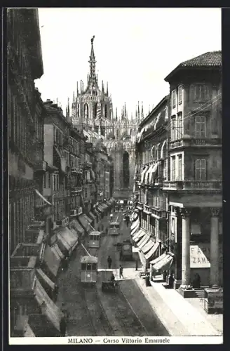 AK Milano, Strassenpartie mit Strassenbahn