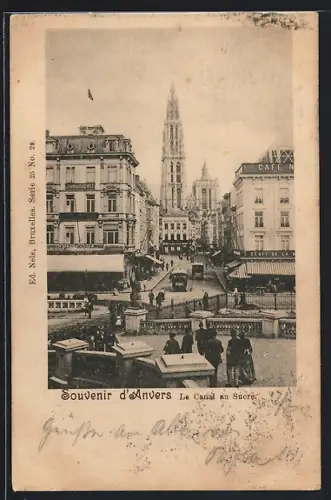 AK Anvers, Le Canal au Sucre, Strassenbahn