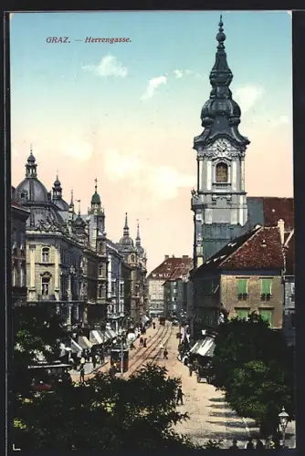 AK Graz, Herrengasse mit Strassenbahn