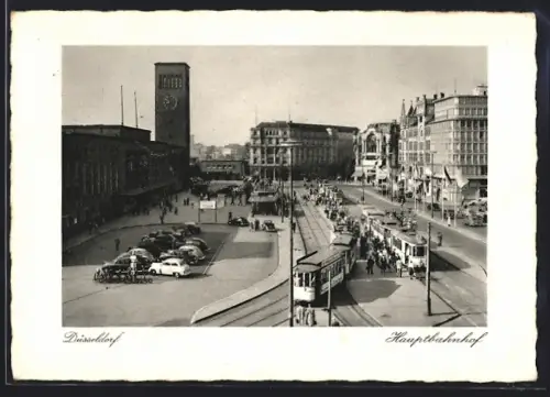 AK Düsseldorf, Hauptbahnhof mit Strassenbahn