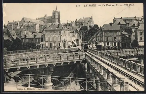 AK Le Mans, Le Pont en X, mit Strassenbahn