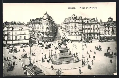 AK Orléans, Place du Martroi, Strassenbahn