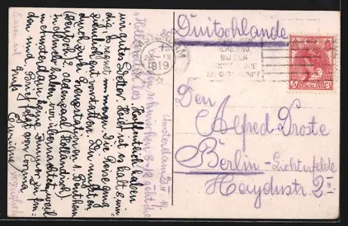 AK Amsterdam, Postkantoor, Strassenbahn