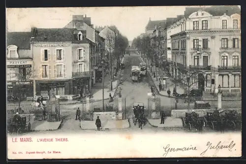 AK Le Mans, L`Avenue Thiers, Strassenbahn