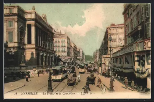 AK Marseille, La Bourse et la Cannebiere, Strassenbahn