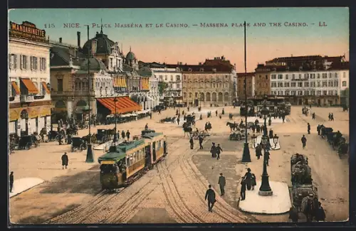 AK Nice, Place Massena et le Casino, Strassenbahn