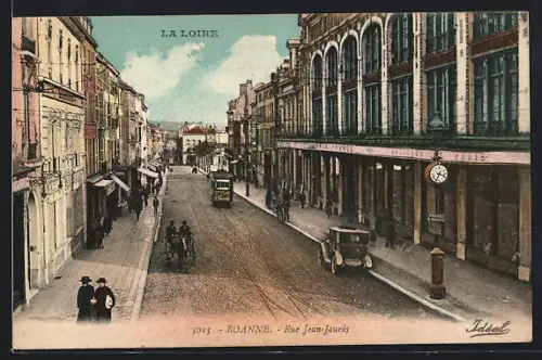 AK Roanne /Loire, Rue Jean-Jaurès, Strassenpartie mit Strassenbahn