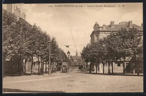 AK Saint-Étienne /Loire, Avenue Denfert Rochereau, Strassenbahn