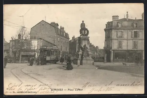 AK Limoges, Place Carnot, Strassenbahn