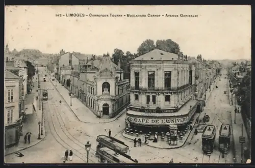 AK Limoges, Carrefour Tourny, Boulevard Carnot, Avenue Garibaldi, Strassenbahn
