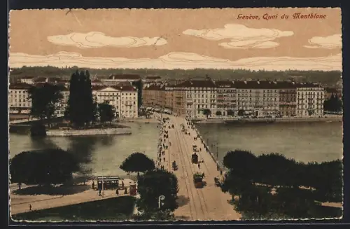AK Genève, Quai du Montblanc, Strassenbahn