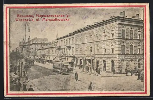 AK Warszawa, Ul. Marszalkowska, Strassenbahn