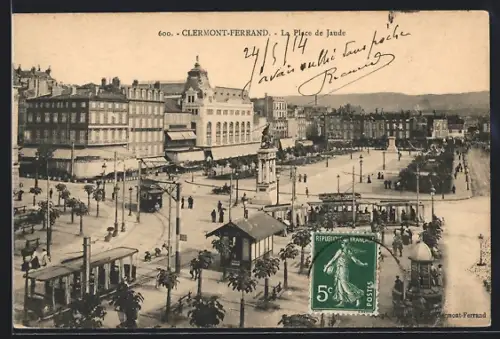 AK Clermont-Ferrand, La Place de Jaude, Strassenbahn
