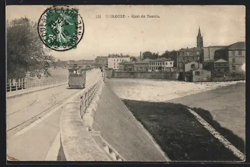 AK Toulouse, Quai de Tounis, Strassenbahn