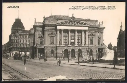 AK Budapest, Népszinház Nemzeti Szinház, Strassenbahn