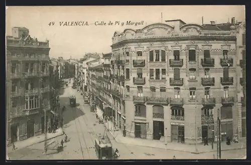 AK Valencia, Calle de Pi y Margall, Strassenbahn