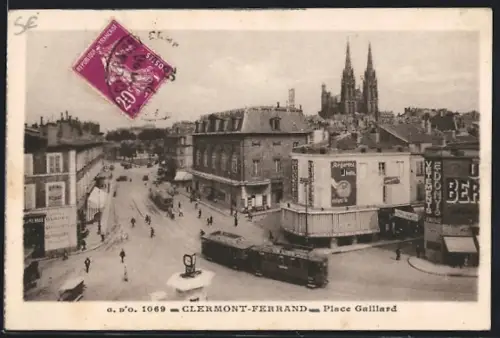 AK Clermont-Ferrand, Place Gaillard, Strassenbahn