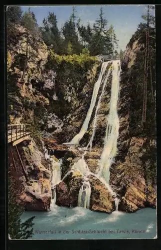 AK Tarvis /Kärnten, Wasserfall in der Schlitza-Schlucht
