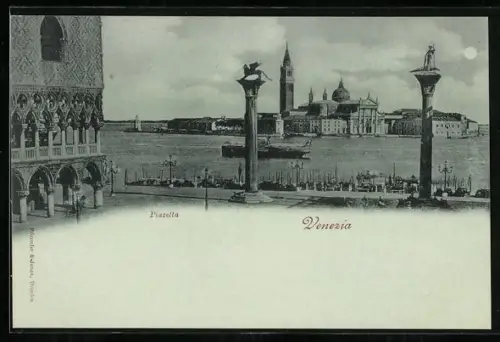 Mondschein-AK Venezia, Piazetta