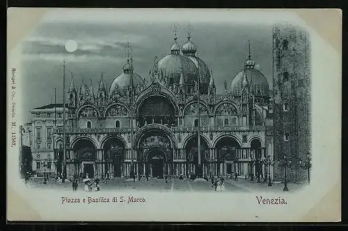 Mondschein-AK Venezia, Piazza e Basilica di S. Marco
