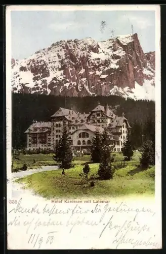 AK Karersee, Hotel mit Latemar