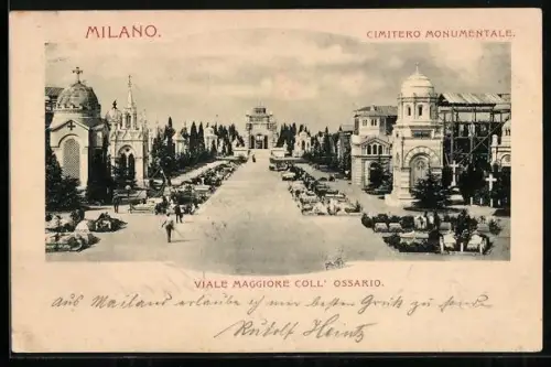 AK Milano, Cimitero Monumentale, Viale Maggiore coll` Ossario