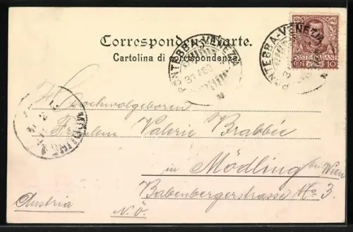 AK Pontafel, Totalansicht über Häuser, Fluss, Brücke, Kirche und Tal mit Gebirge