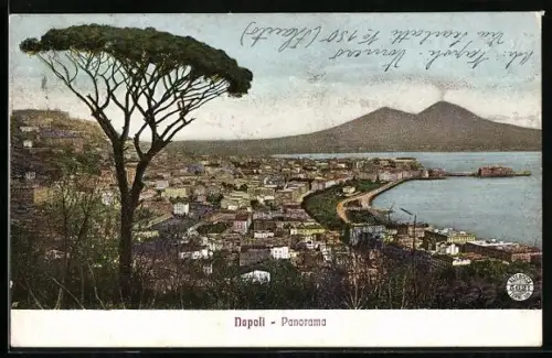 AK Napoli, Panorama mit Baum