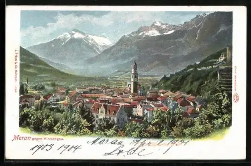 AK Meran, Teilansicht gegen Vintschgau