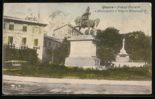 AK Genova, Piazza Corvetto e Monumento a Vittorio Emanuele II.