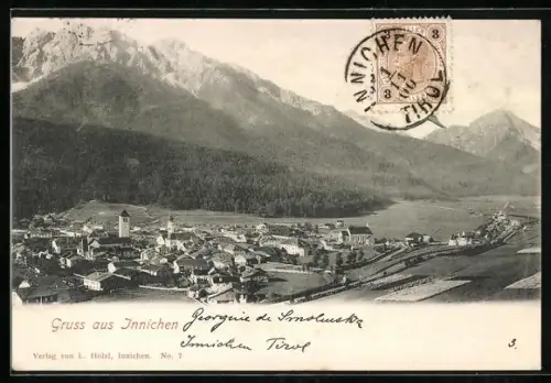 AK Innichen, Teilansicht mit Bergen