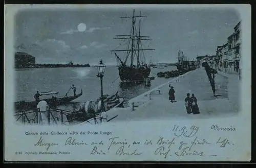 Mondschein-AK Venezia, Canaledella Giudecca visto dal Ponte Lungo