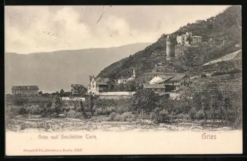 AK Gries, Ortsansicht und Gescheibter Turm