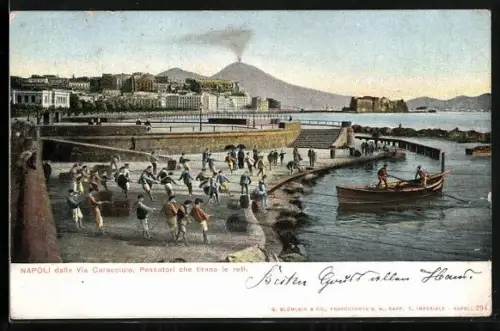AK Napoli, Napoli dalla Via Caracciolo, Pescatori che tirano le reti