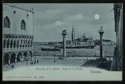 Mondschein-AK Venezia, Piazetta di San Marco, Isola di S. Giorgio