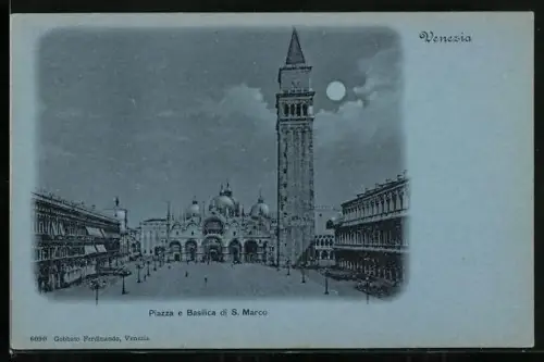 Mondschein-AK Venezia, Piazza e Basilica di S. Marco