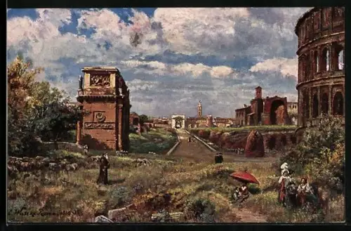 Künstler-AK Rom, Foro Romano, Arco trionfale di Costantino, Arco di Tito