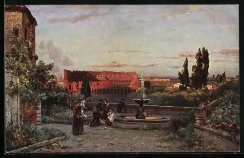 AK Rom, Blick vom Kloster St. Bonaventura aus auf das Kolosseum