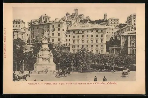 AK Genova, Piazza dell` Aqua Verde col monumento a Cristoforo Colombo